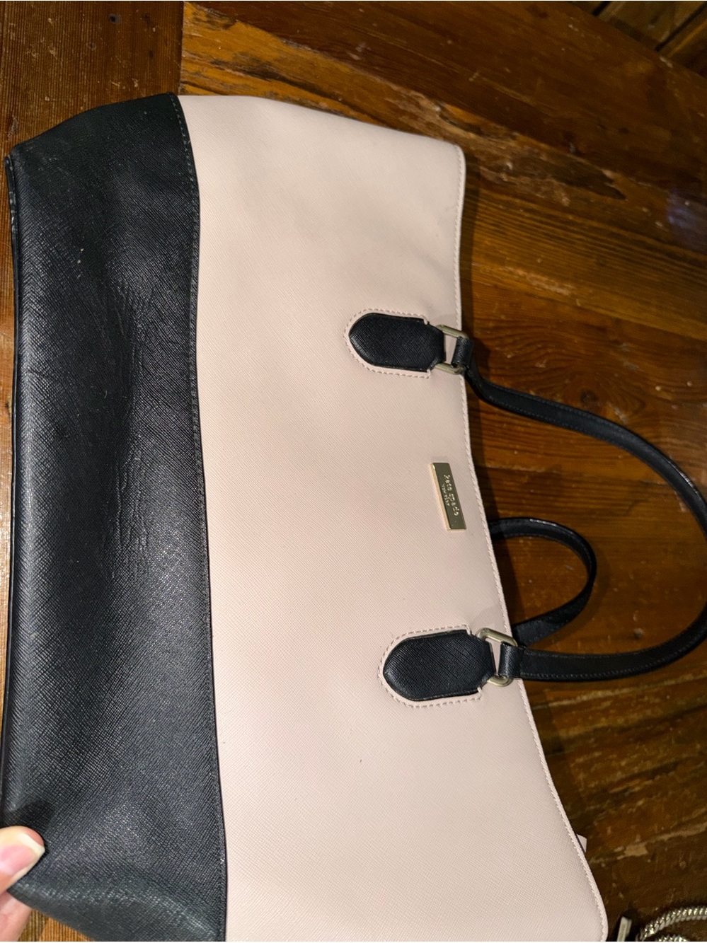 Kate Spade New York Colorblock Saffiano Leather Tote Blush Pink Black Large